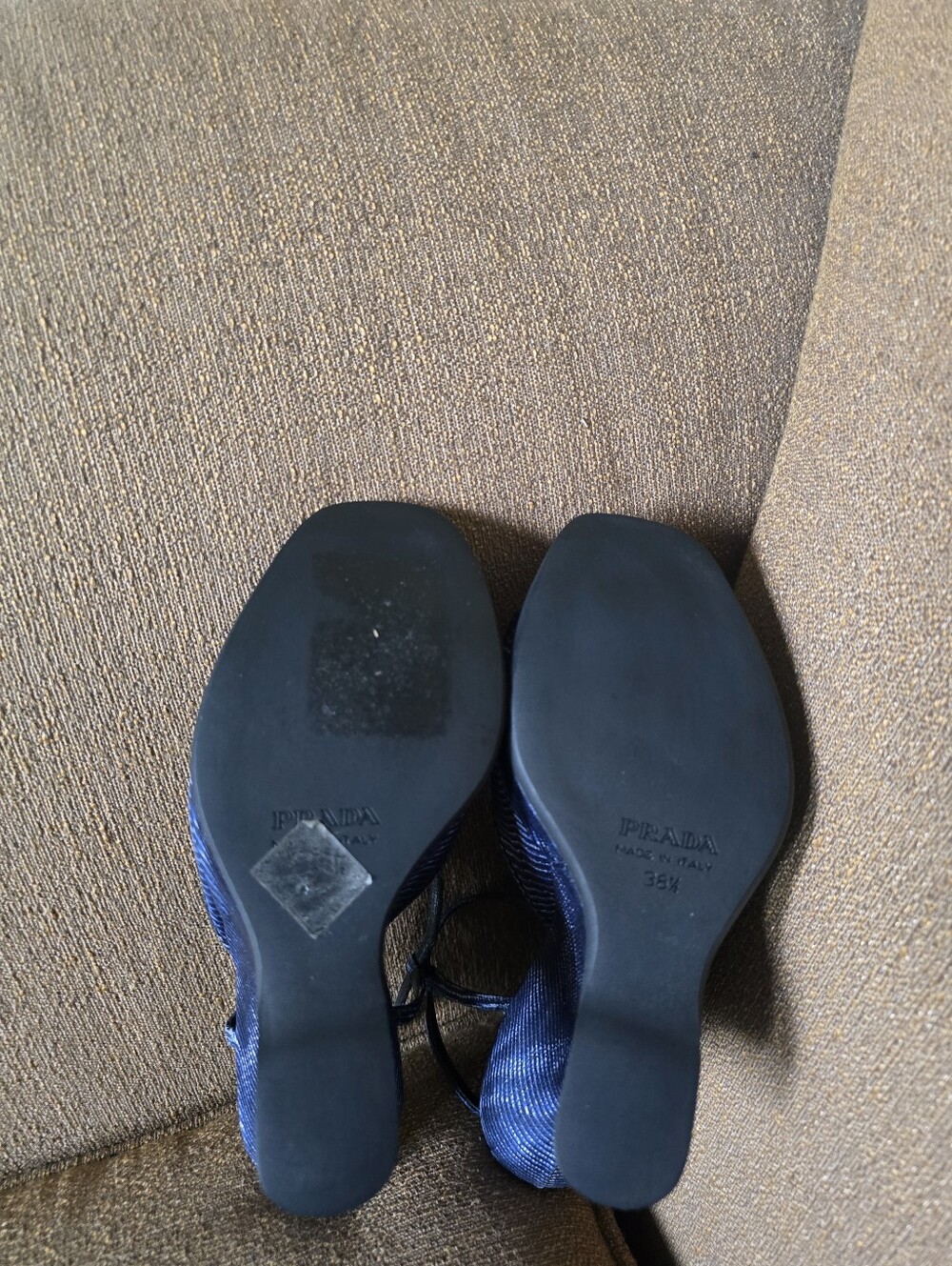 Prada Navy Textured Strappy Wedge Sandals 38.5 - Picture 7 of 9